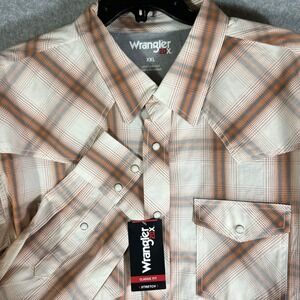 Wrangler 20X Mens XXL Long Sleeve Plaid Western Pearl Snap Shirt Orange Western